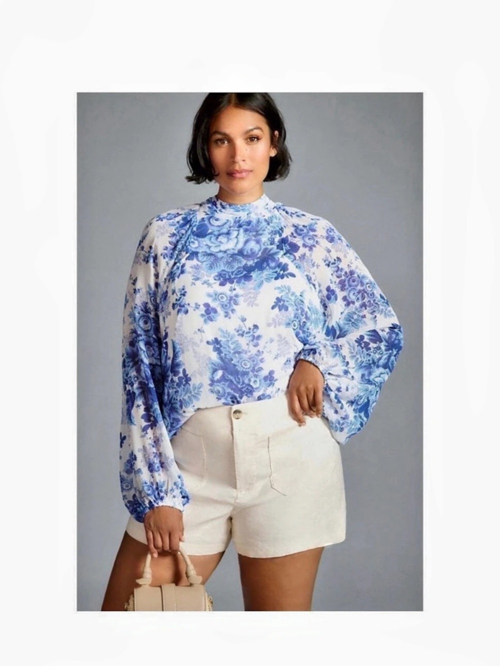 Maeve Floral Tie-Back Blouse in porcelain Print Blue & White Size XS P NWT
